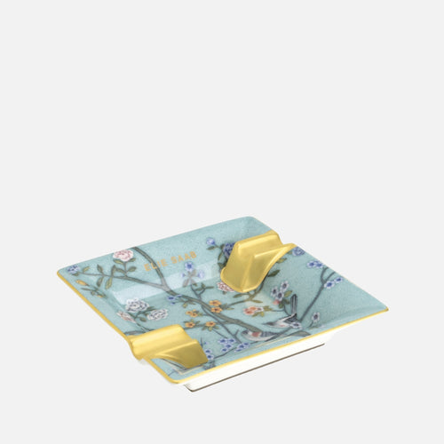 Antique Chinoise Square Ashtray 16Cm With Leather G.B.