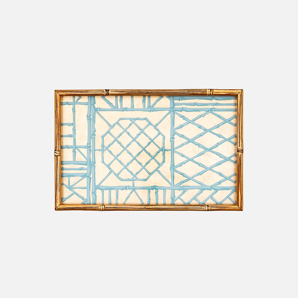 Bamboo Screen Robin's Egg Bamboo Edge Lacquer Vanity Tray