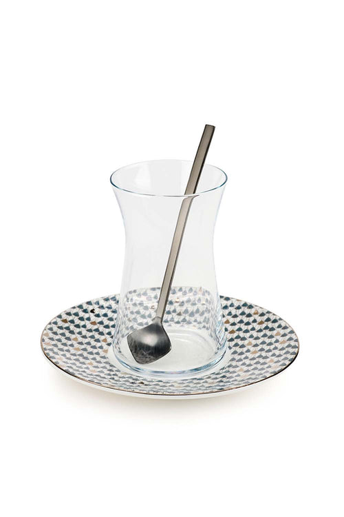 Grey Swirl Istikana Cups with Spoon, Set of 6
