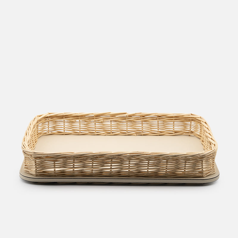 Orsay Ivory Leather & Rattan Rectangular Large Tray