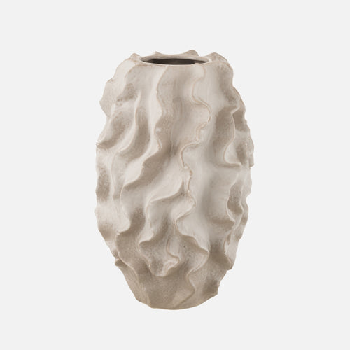 Abstract Waves Porcelain Vase – Large Beige Sculptural Accent