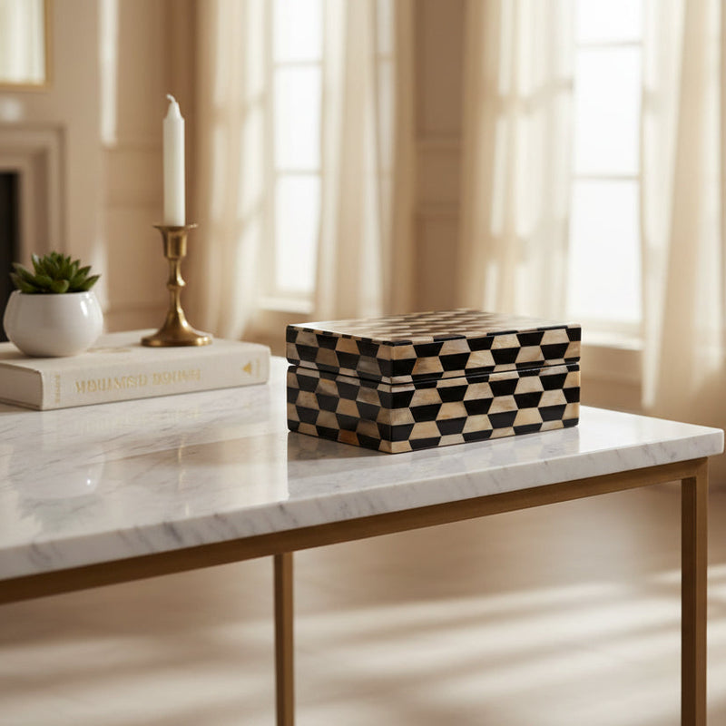 Deluxe Wood & Bone Storage Box, 19x13cm