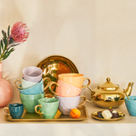 Good Morning Cappuccino & Tea Cup with Plate Set of 4 – Papaya/Slate