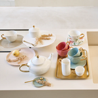 Good Morning Cappuccino & Tea Cup with Plate Set of 4 – Papaya/Slate