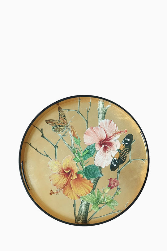 Tropical Floral Lacquered Wooden Tray – 35 cm