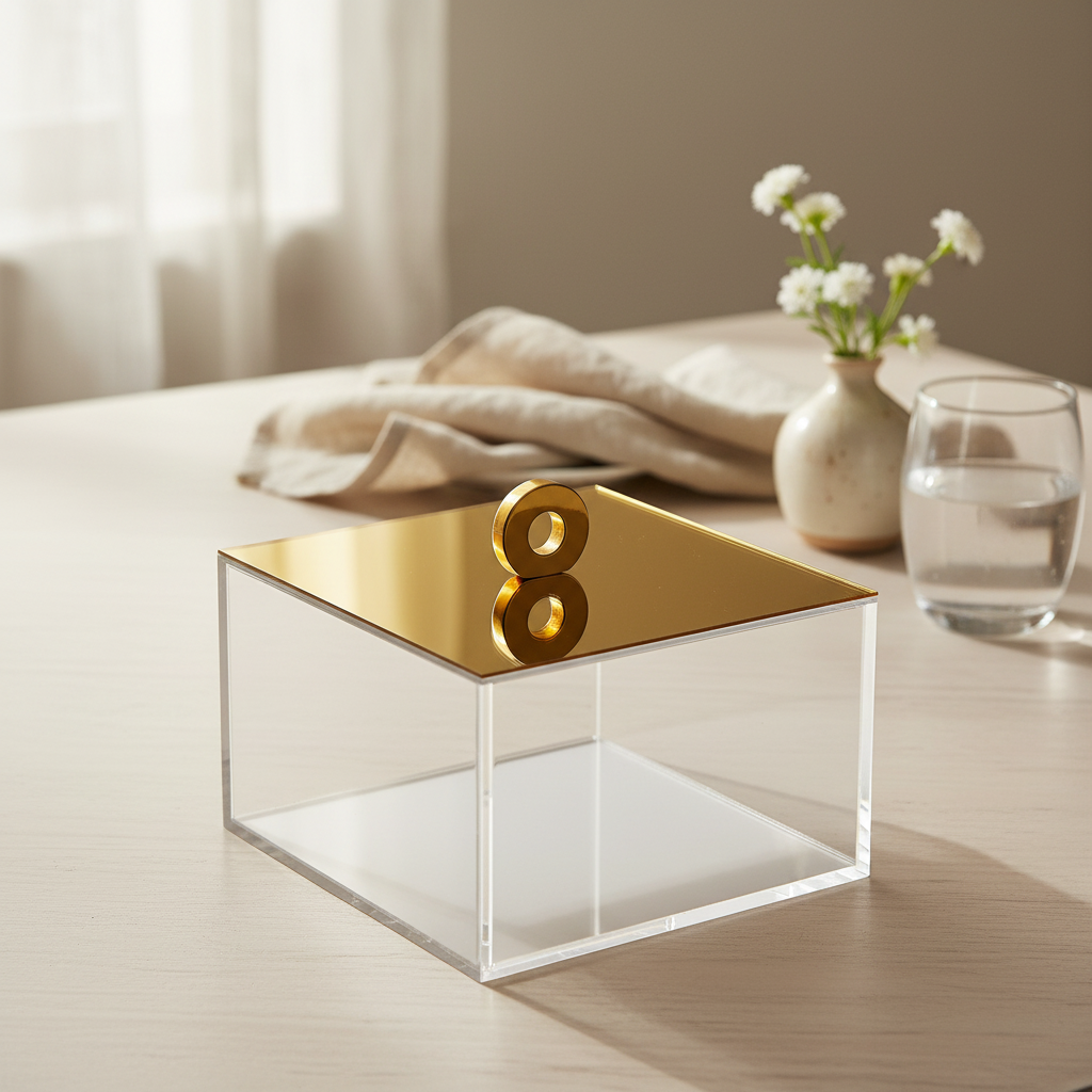 Squ. plexi box with mirror top gld