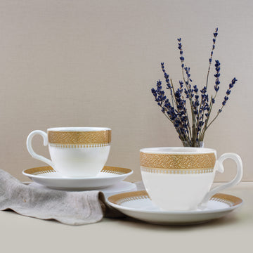 Dimlaj Cordoba Set of 6 Pcs Tea Cups and Saucers (22K) gold gilded