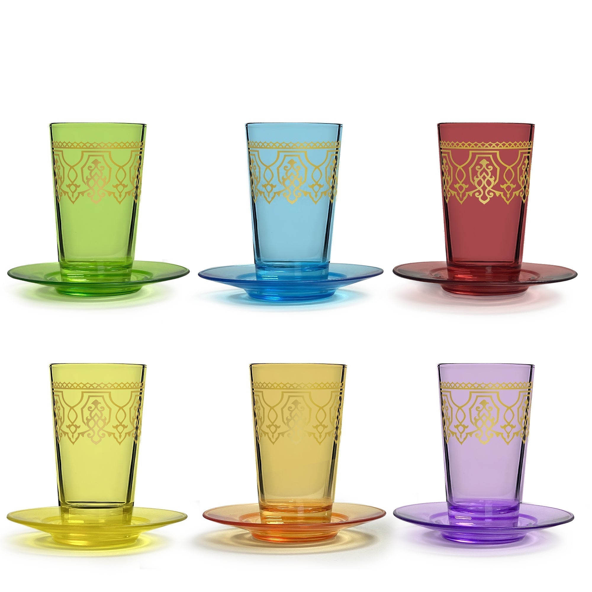 Dimlaj Touch Casablanca Set of 6 Pcs Moroccan Tea Cups and Saucers Mixed Color - Premium Tea Cups from Dimlaj Touch - Just $135! 