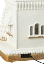 Gingerbread LED House with Santa Claus Figurine - Beige/White