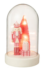 Decorative Bell Jar LED Nutcracker with Tree & Gifts