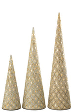 Set of 3 White & Gold Beaded Iron Cones – Decorative Home Accents