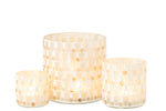 Cylinder Mosaic Glass Candle Holder – Off-White & Gold