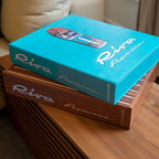 Blue Riva Aquaroma box on a wooden surface