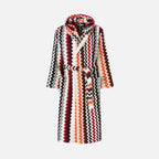 Best Red Multicolour Zigzag Cotton Hooded Bathrobe
