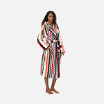 Best Red Multicolour Zigzag Cotton Hooded Bathrobe