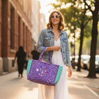 Call It Maxi Cabas Matelassé - Make Love & Peace Lilas / Mint Tote Bag