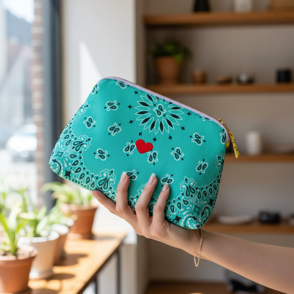 Call It Vanity Large - Coeurmint / Pale Yellow Handcrafted Toiletry Bag