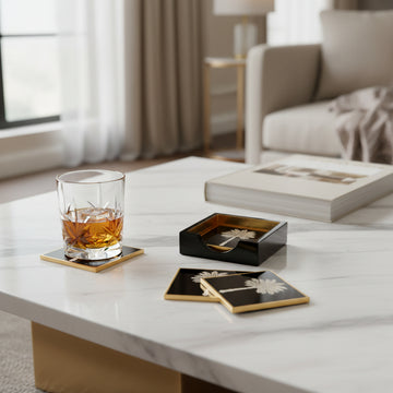 Lacquer Coaster Set in Black & Grey Design