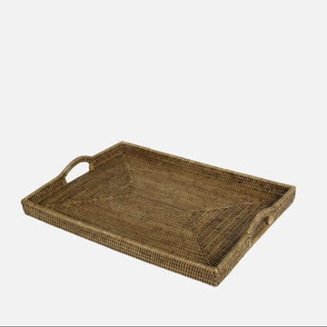 Rattan Rectangular Tray Dark Natural
