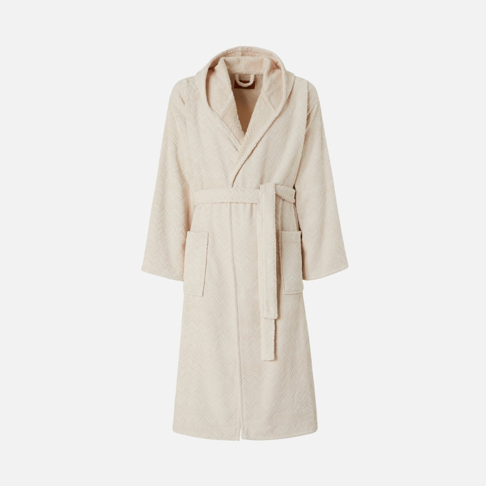 Chalk Cotton Terry Zigzag Hooded Bathrobe