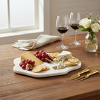 Marble Cheese Board with Knife – White & Gold