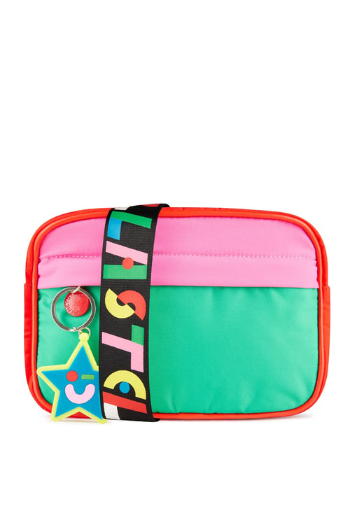 Colour Block Bag with Logo Tape & Keychain for Girls