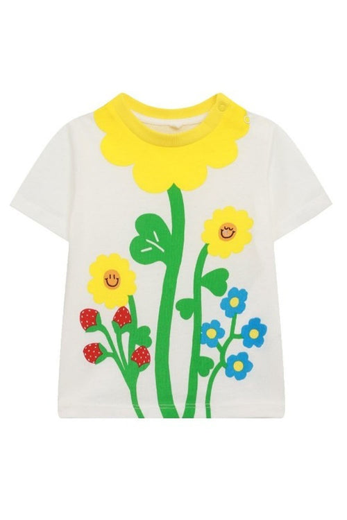 Cotton Jersey Tee With Flowers