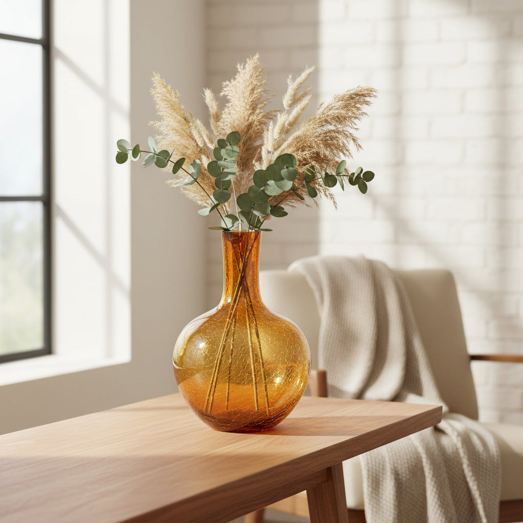 Crackled Glass Ball Body Vase - L
