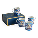 Druggist Mug Set – Blue Porcelain with Gold Accents (Set of 4)