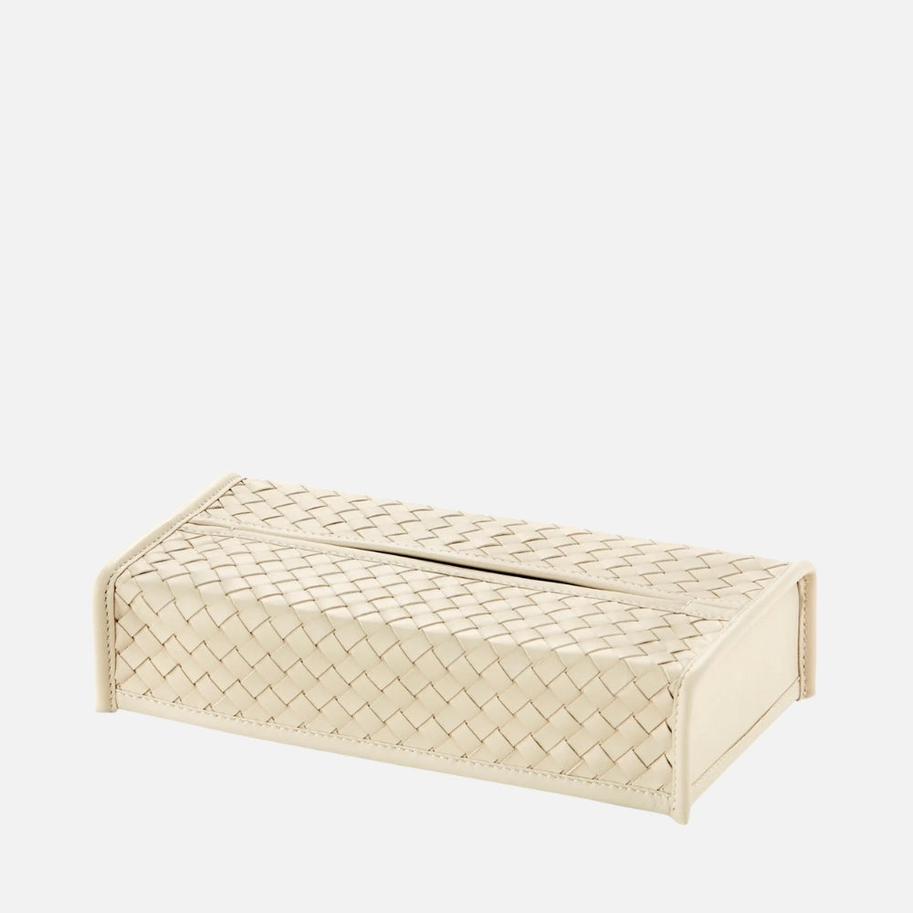 Elba Handwoven Leather Tissue Holder – Ivory