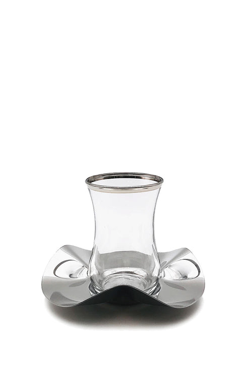 Flower Tea Glass & Saucer, Silver, Set of 6