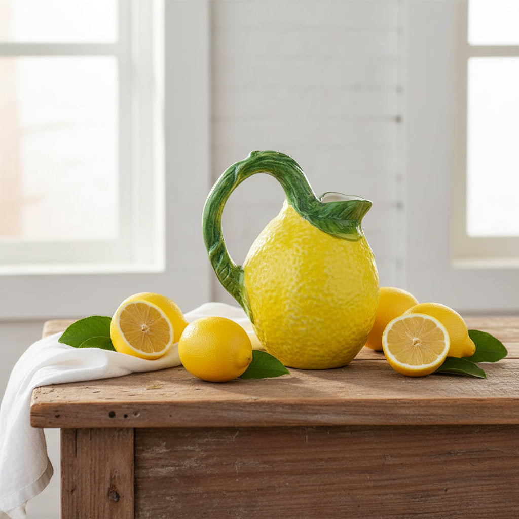 Fruit Collection Hand-Painted Ceramic Jug – Large Lemon