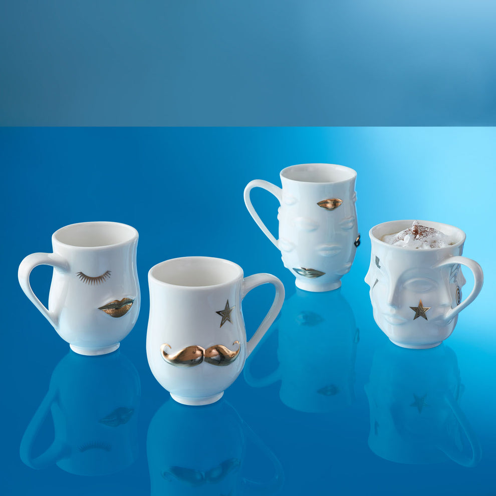 Gilded Gala Mug - Porcelain Coffee Cup with Gold Accents