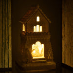 Gingerbread LED House with Santa Claus Figurine - Beige/White