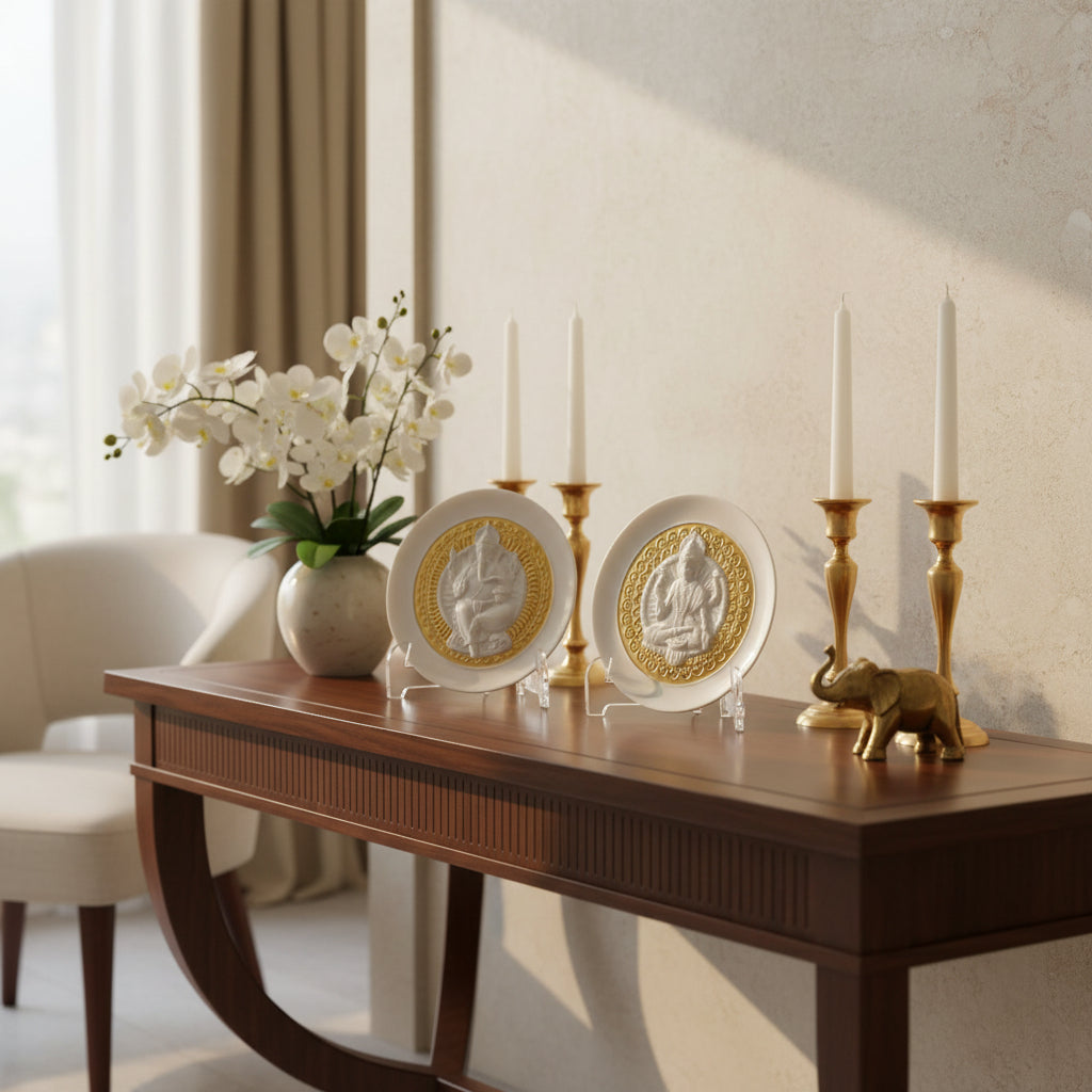 Goddess Lakshmi and Lord Ganesha Decorative Plates Set