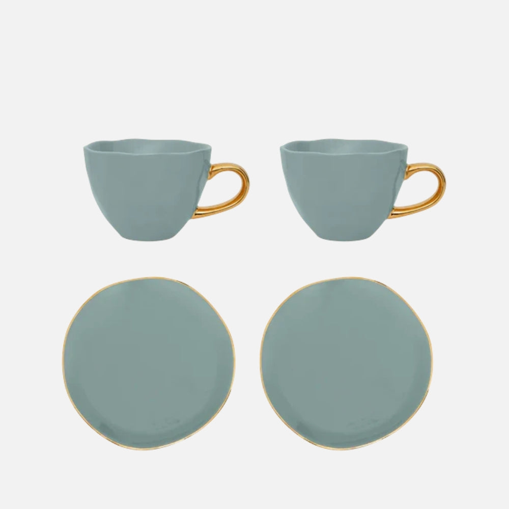 Good Morning Cappuccino & Tea Cup with Plate Set of 4 – Papaya/Slate