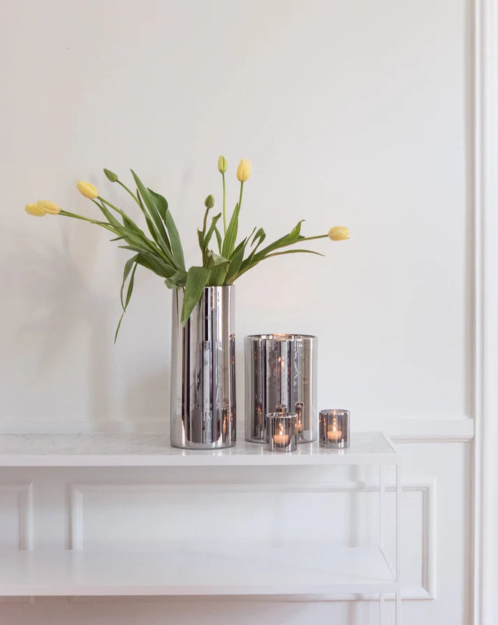 Hurricane Lamp Large – Hand-Blown Silver Glass Candle Holder