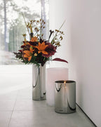 Hurricane Lamp Large – Hand-Blown Silver Glass Candle Holder