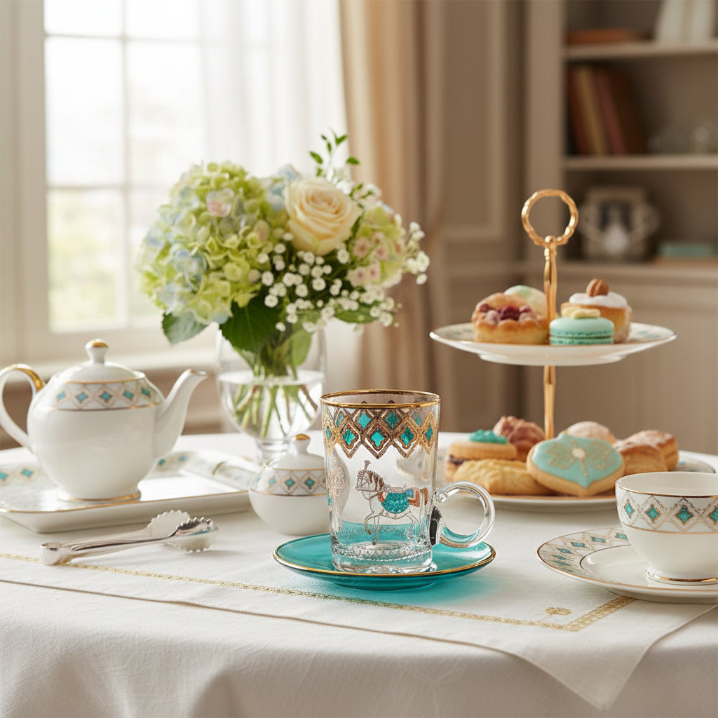 Horse Tiffany Tea Cup Set – 6 Pcs with Saucers  120 ml
