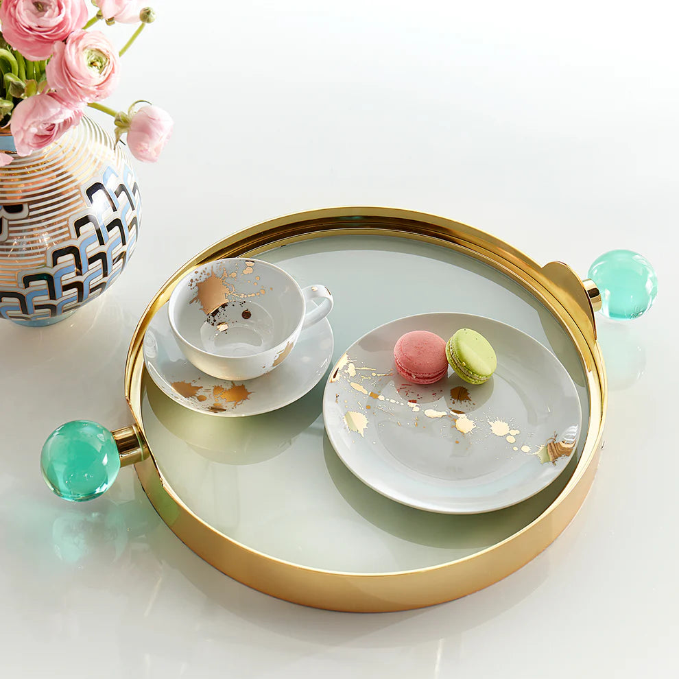 Globo Decorative Tray – Brass Frame with Acrylic Handles