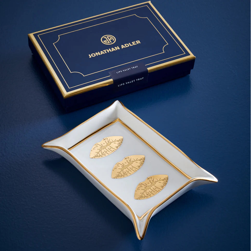 Lips Valet Tray - Porcelain Catchall with Gold Accents