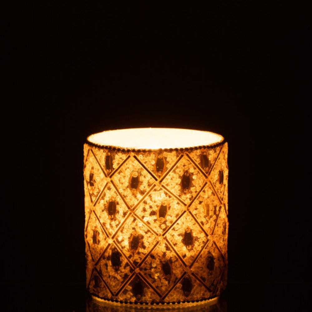 White & Gold Beaded Glass Tealight Holder – Large