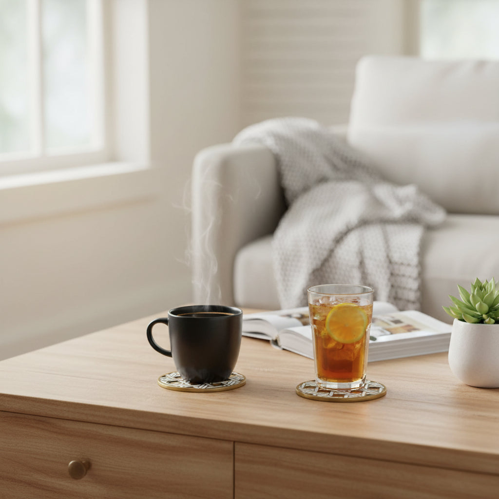 Basketweave Coasters - High-Fired Porcelain Set of Four