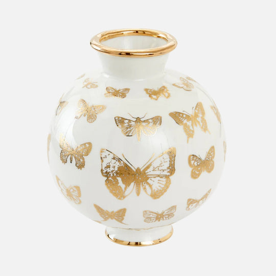 Botanist Round Butterfly Vase - Gold Porcelain Accent