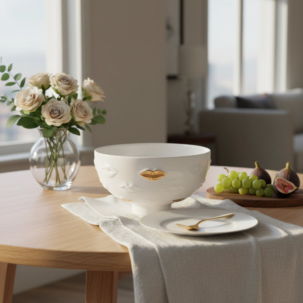 Gilded Gala Bowl – High-Fired Porcelain with Gold Accents