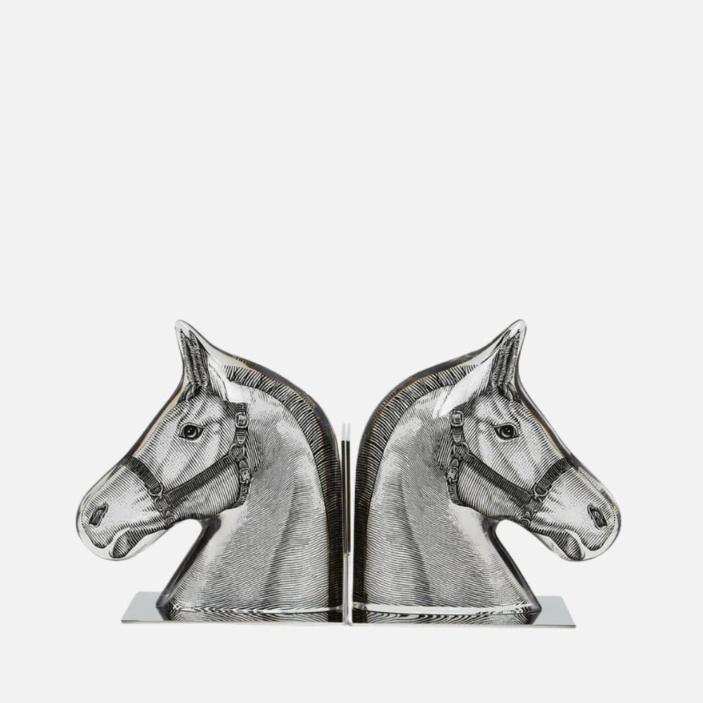 Horse Bookends - Polished Nickel & Acrylic Stallion