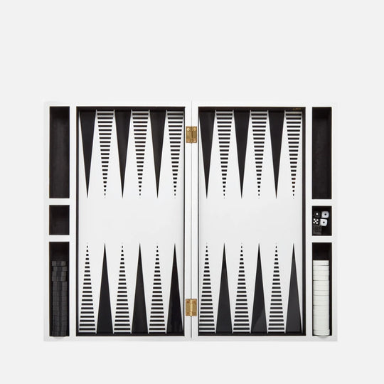 Op Art Backgammon Set - Black & White Lacquer Game Box