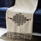 Snake Embellished Throw - White Merino Wool with Beaded Serpents