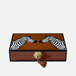 Zebra Lacquer Jewelry Box – Cognac & Camel Velvet