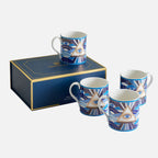 Druggist Mug Set – Blue Porcelain with Gold Accents (Set of 4)